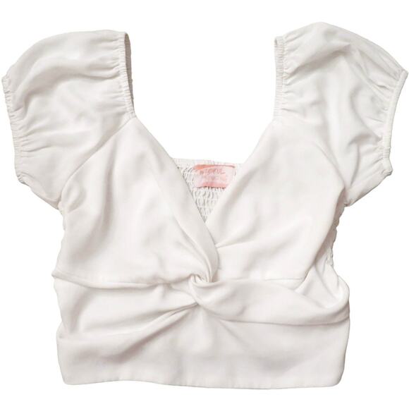 Wishful Park Tops - Wishful Thinking Crop Top, Sweetheart Pullover Puff Sleeve Womens Small, White